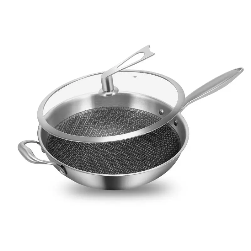 304 stainless steel wok fry pan can be used for induction cooker and gas