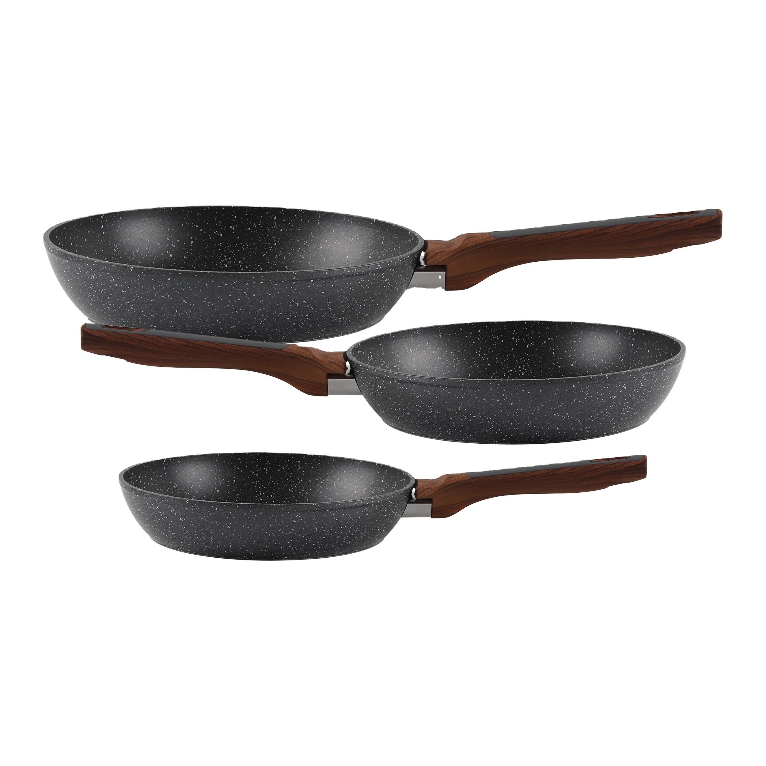 Forged Aluminum Wok Pan Set 24cm Nonstick Marble Coating Frypan with Induction Bottom and Lid 20-24-28cm Pans