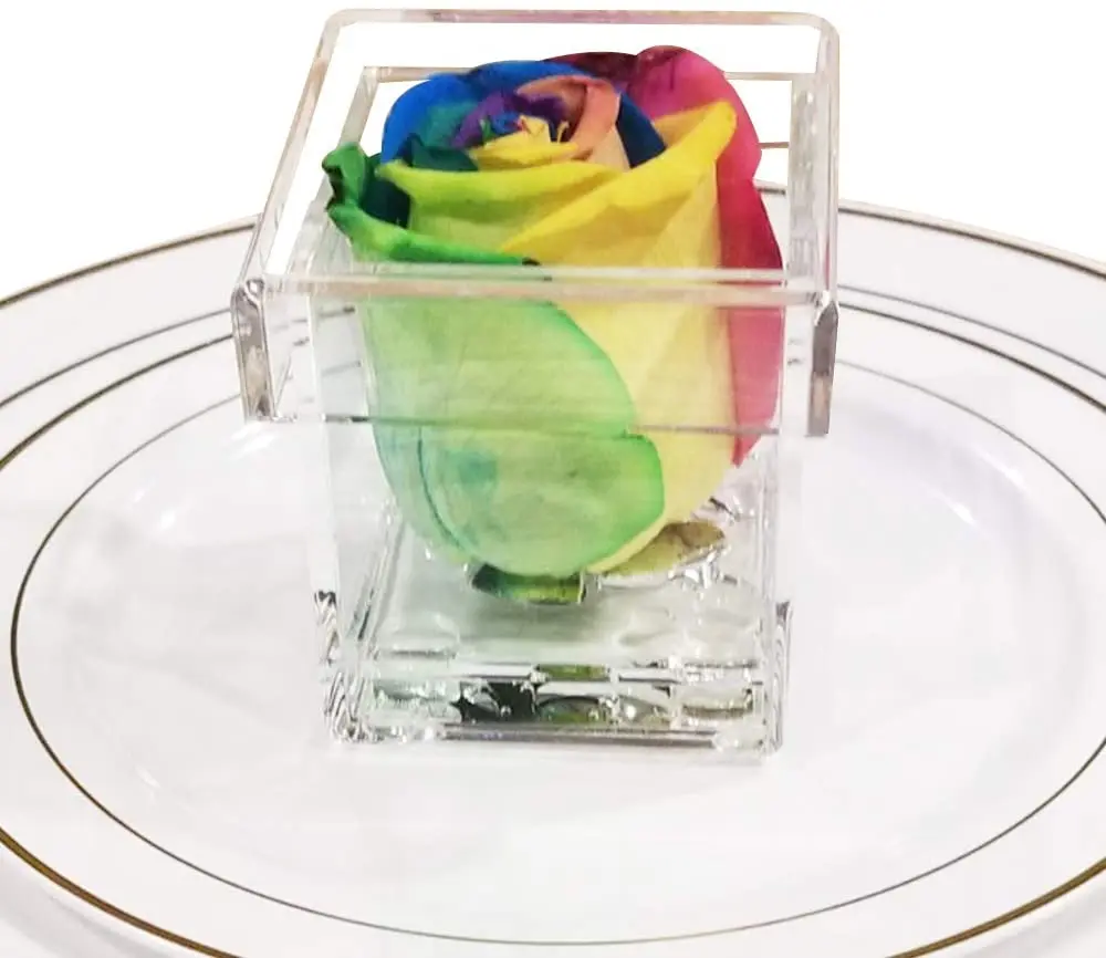 Clear Acrylic Rose Flower Box Invitation with Pink Flowers Decor Mini Acrylic Flower Gift Case