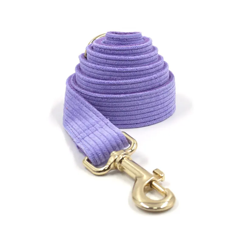 New arrive light purple corduroy dog collars solid quality dog leash bow tie matched poop bag holder pet harness set airtag case