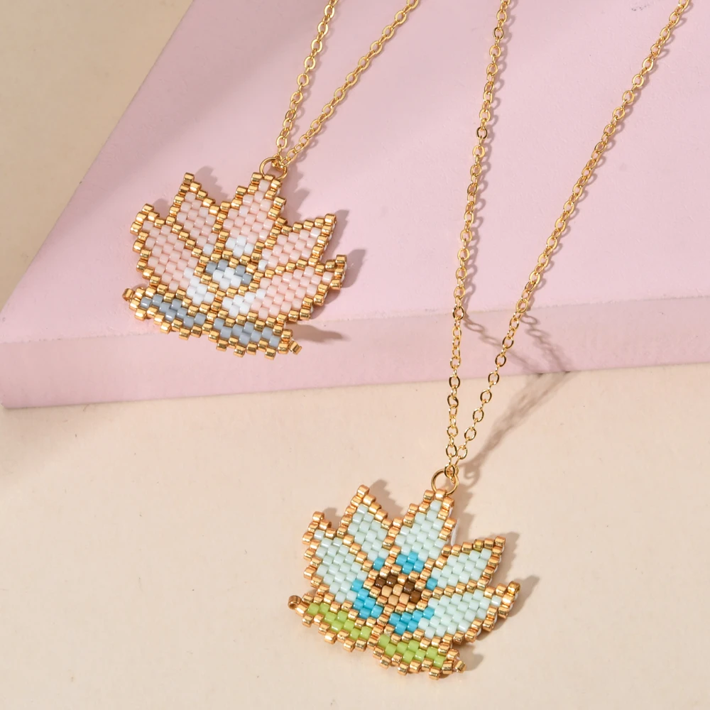 Boho Mandala Pendant Meditation Spiritual Yoga Indian Jewelry Seed beads Lotus flower Pendant Necklace for women Accessories