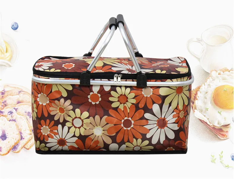 Floral Printed Collapsible Leakproof Cooler Bag Oxford Insulated Picnic Basket for Beach Leak Proof Cooler Picnics Beach Trips