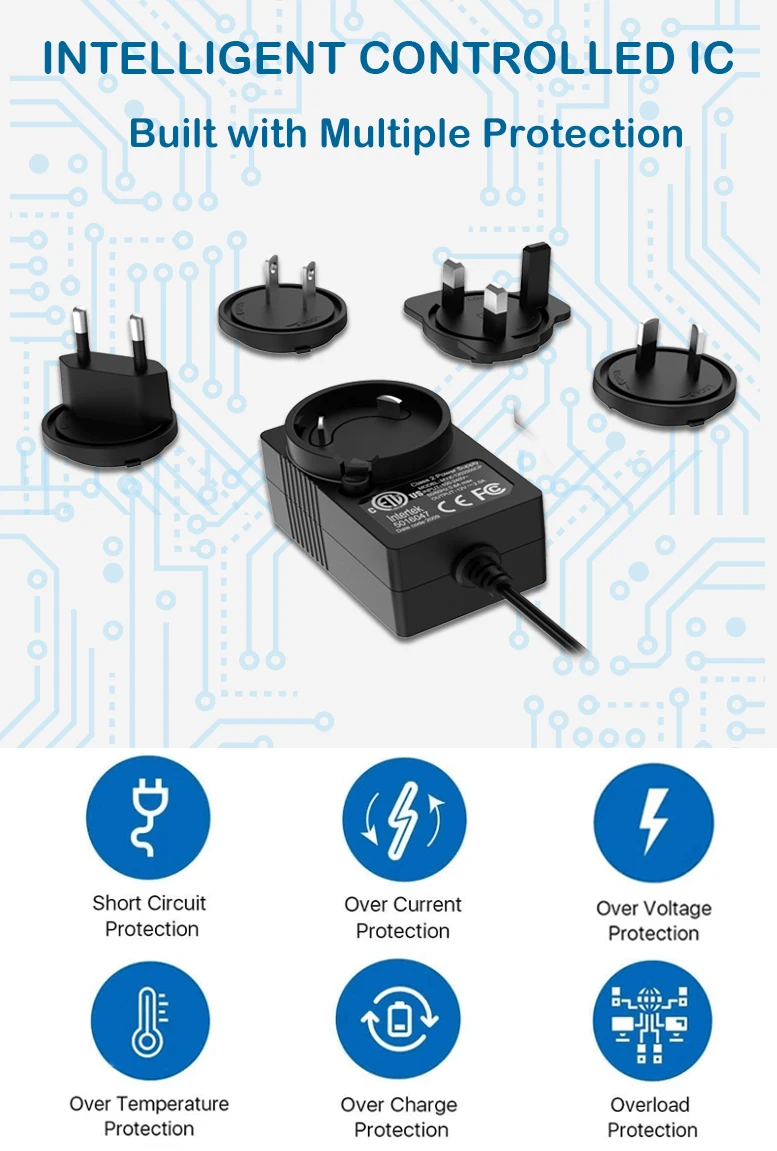 24W interchangeable adapter 24v 1a  power adapter 12v 2a  power supply for camera