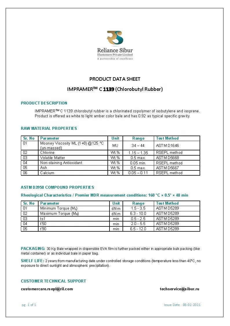 Chlorobutyl Rubber IMPRAMER C 1139 reliable supplier great quality rubber wholesale in bulk