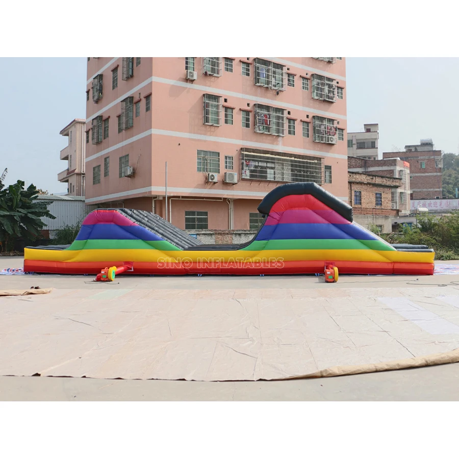 6 lane color run adults inflatable obstacle course with 2 hill slides for outdoor 5K inflatable sports activities