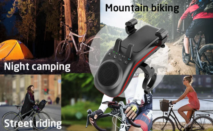 Multifunctional 10in1 Bike Phone Holder-Speaker-LED Light- Power Bank- Bike Horn- Microphone-Card reader-MP3 player-U Disk-Audio