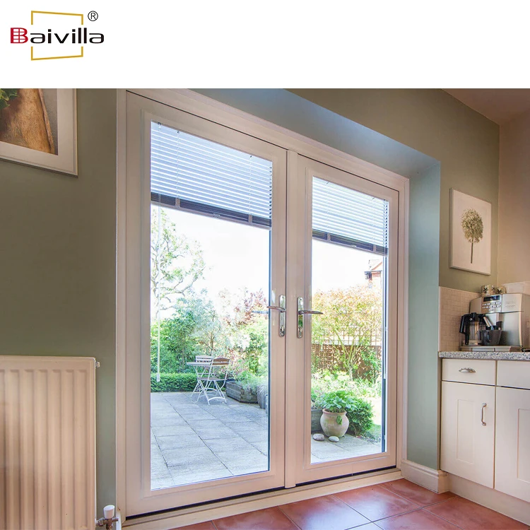 Exterior patio white upvc double leaf swing doors design pvc glass french door for balcony living room