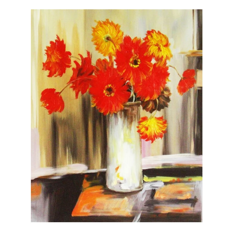 still life red flower vase Handmade Artworks Modern Design Decorative Canvas Wall Art oil painting