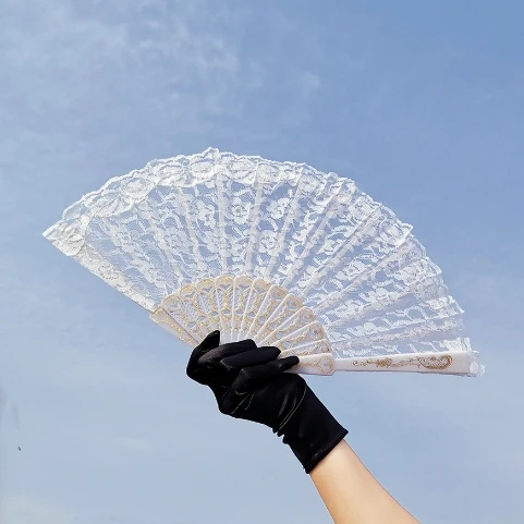 Hot Sales Promotion Modern Business Style Love Theme Personalised Handheld bamboo Fan lace hand fan Chinese Wedding