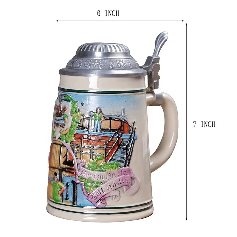 0.6L Metal Pewter Lid Stein Germany Oktoberfest Tankard with Eagle for Water and Tea Horn Coffee Mug Drinking Glass
