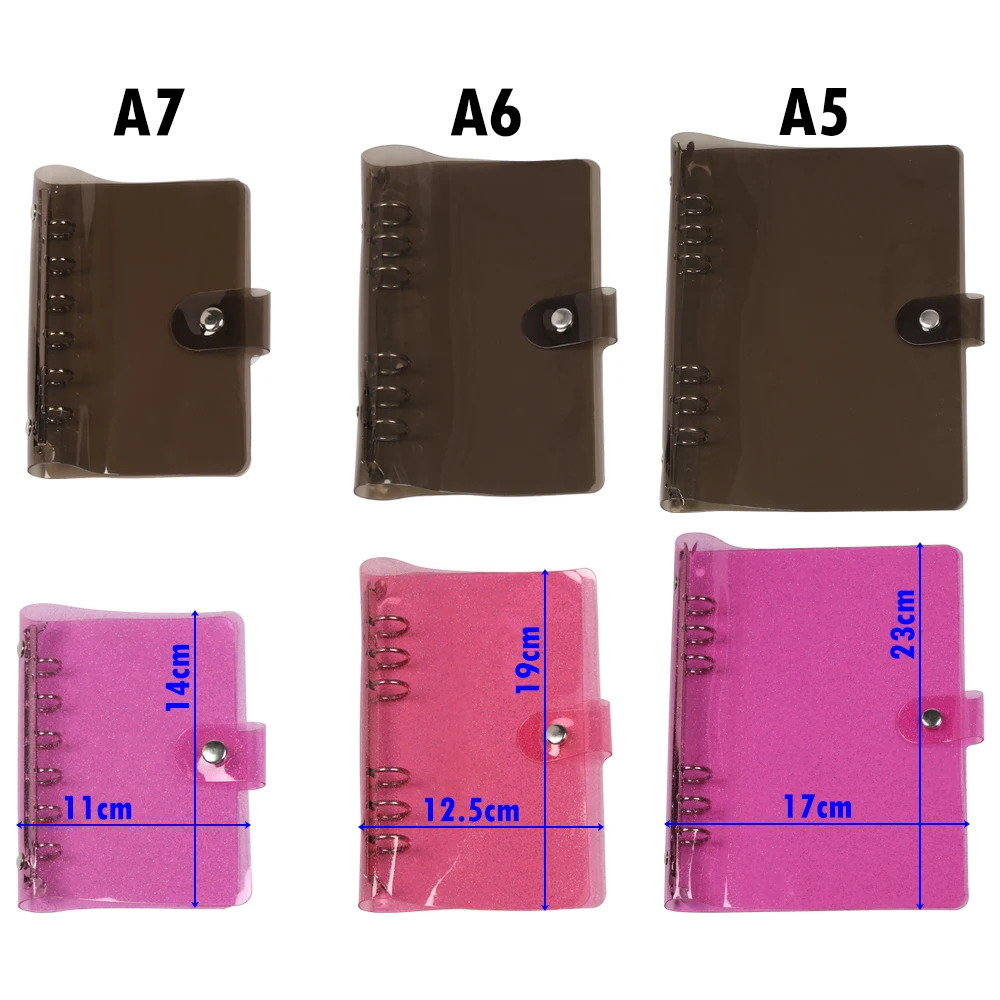 
A5/A6/A7 PVC Custom Loose Leaf Binder Brown Pink Transparent Waterproof Notebook Diary Book Cover 