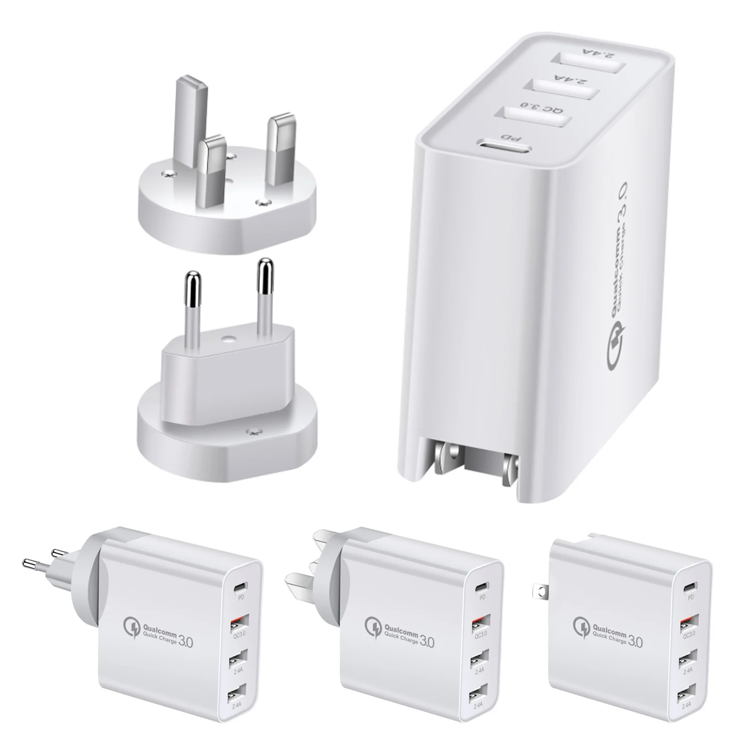 Новая технология 2021 быстрое зарядное устройство PD на 4 USB-порта мощностью 48 Вт для ЕС США Великобритании путешествий (60 шт. в