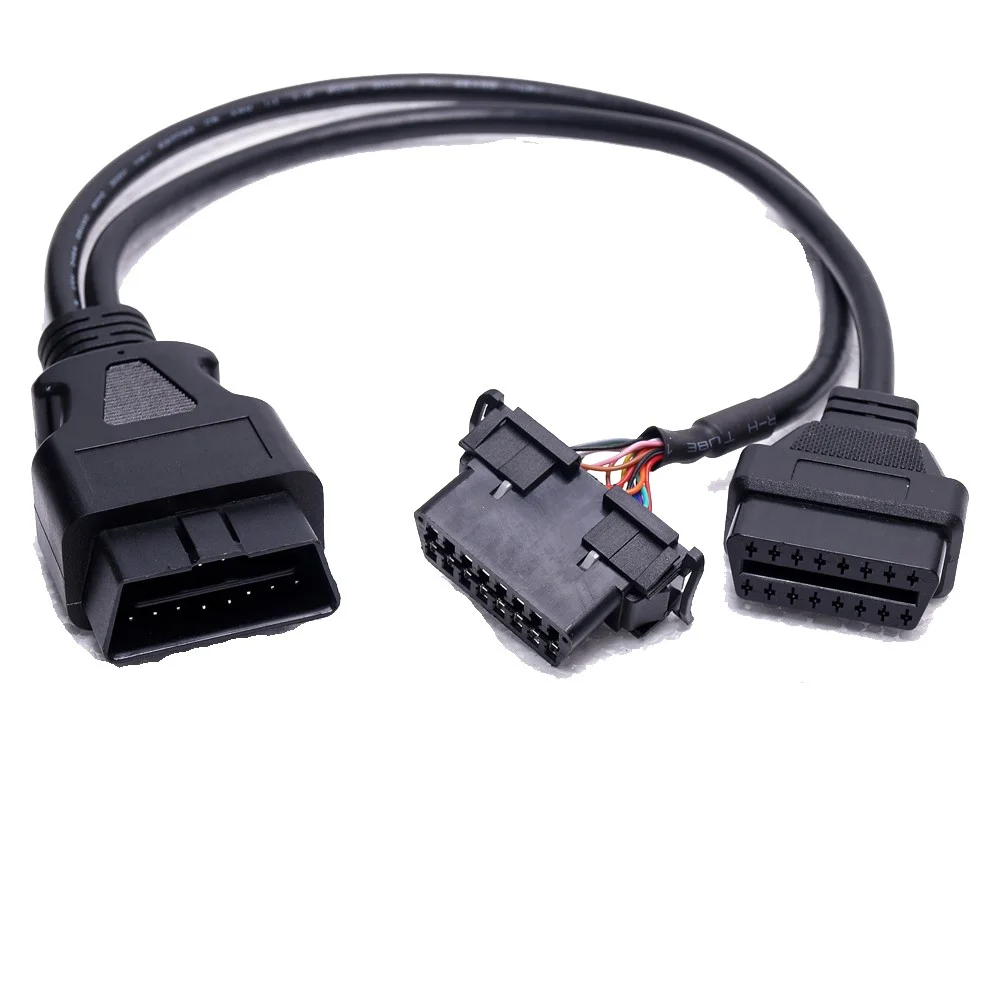 16-Pin OBDII OBD2 Analyzer Cable J1962 Male Dual Female Universal Bracket Snap-in Truck Car GPS Tracking Devices Wiring Link