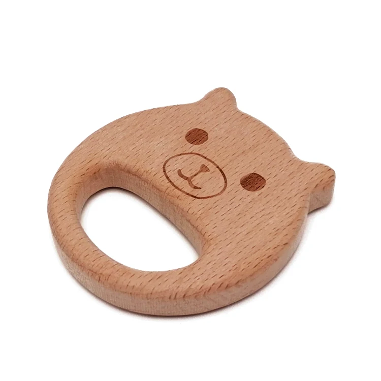 Bear Round Wood Shake Beech Smooth Enhance Children Bite Force Baby Wood Educational Toy