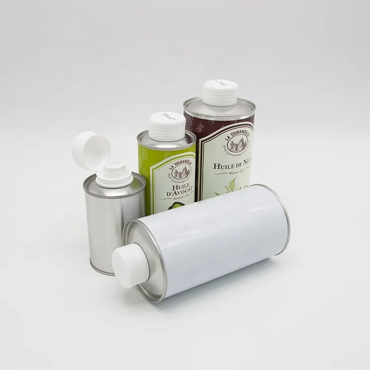 250ml 500ml round tin can olive oil empty tin can with plastic cap