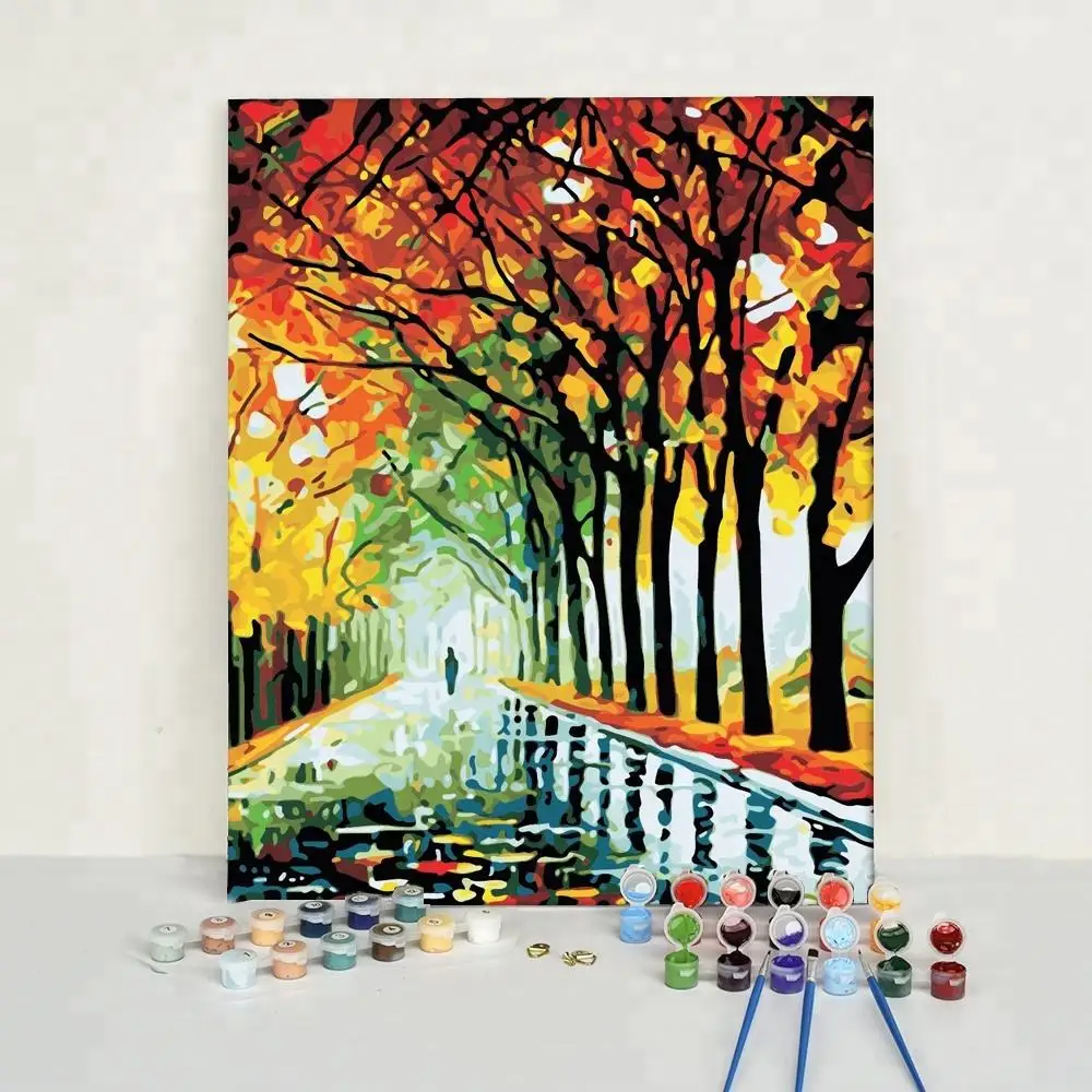 Wholesale Assorted unframed Autumn Walk Painting by Numbers with Paints Brushes