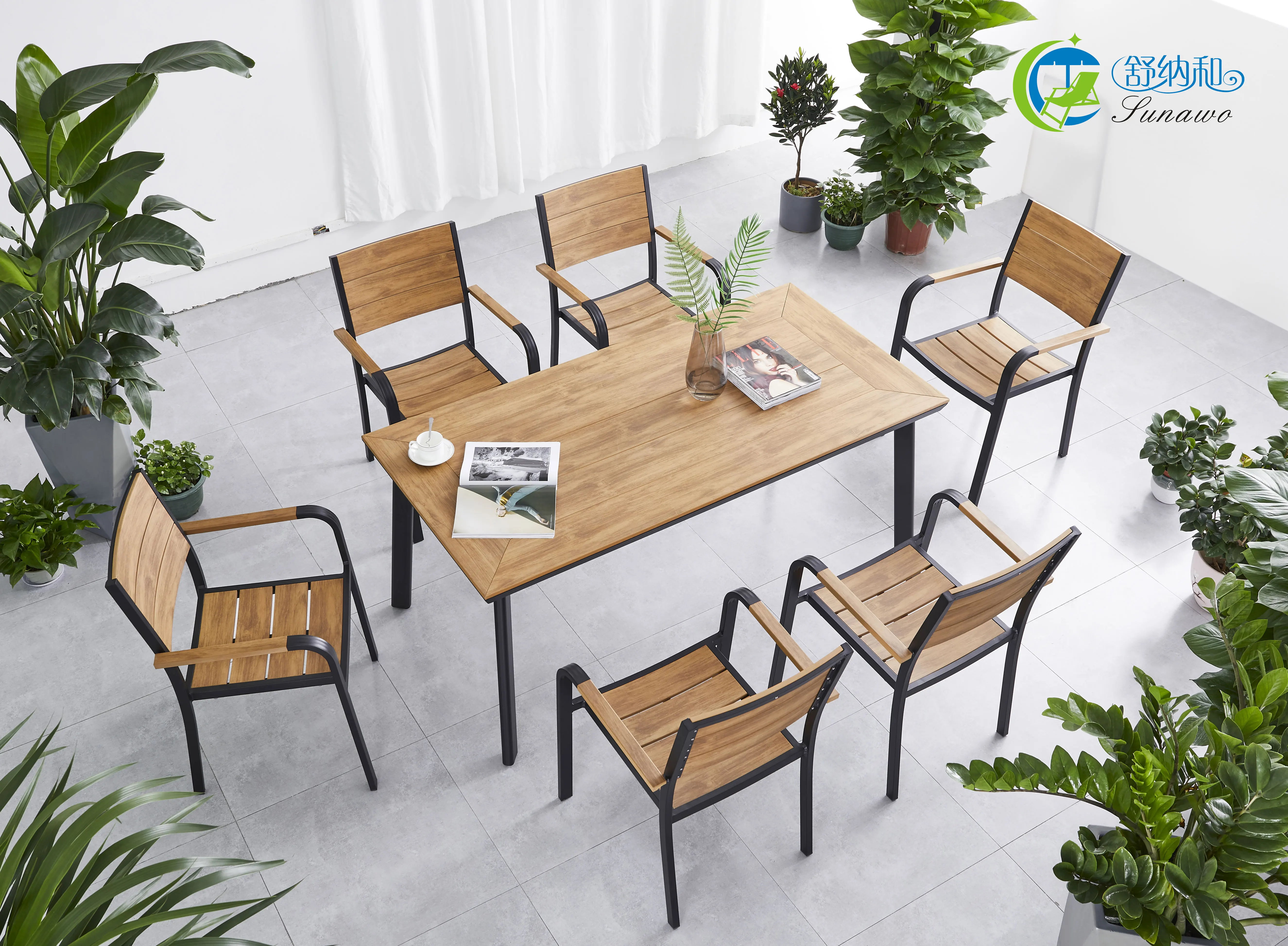 Neptune Plastic Wood Chair with Plastic Wood Table Outdoor Furniture Set