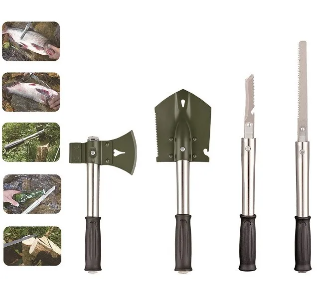 G class multi-purpose survival kit for outdoor camping,include shovel,knife,axe,saw.