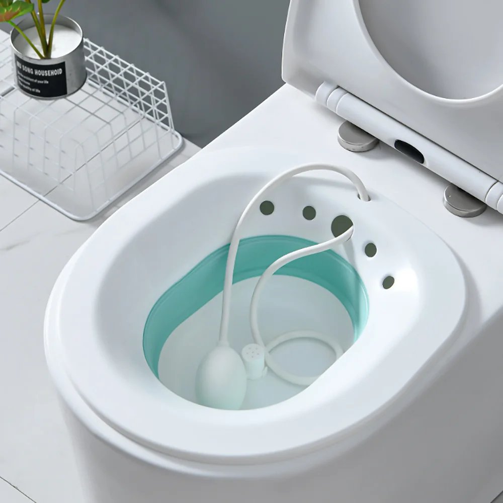 Collapsible yoni Sitz Bath for Toilet steam Seat sitting bath to Treat Postpartum Wounds,Hemorrhoids, Perineal Care with Flusher