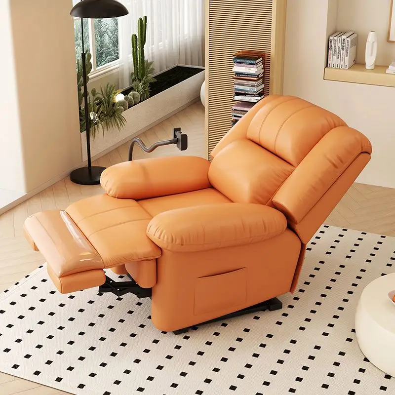 Luxury Recliner Sofa Multi-Functional Rocking Chair Single Grey Leather Gel