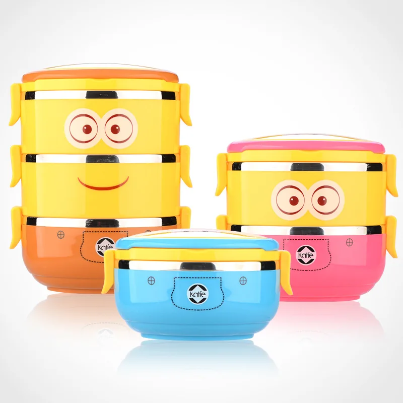 Colorful design layered heat preservation stainless steel kid lunch box steel lunchbox food container