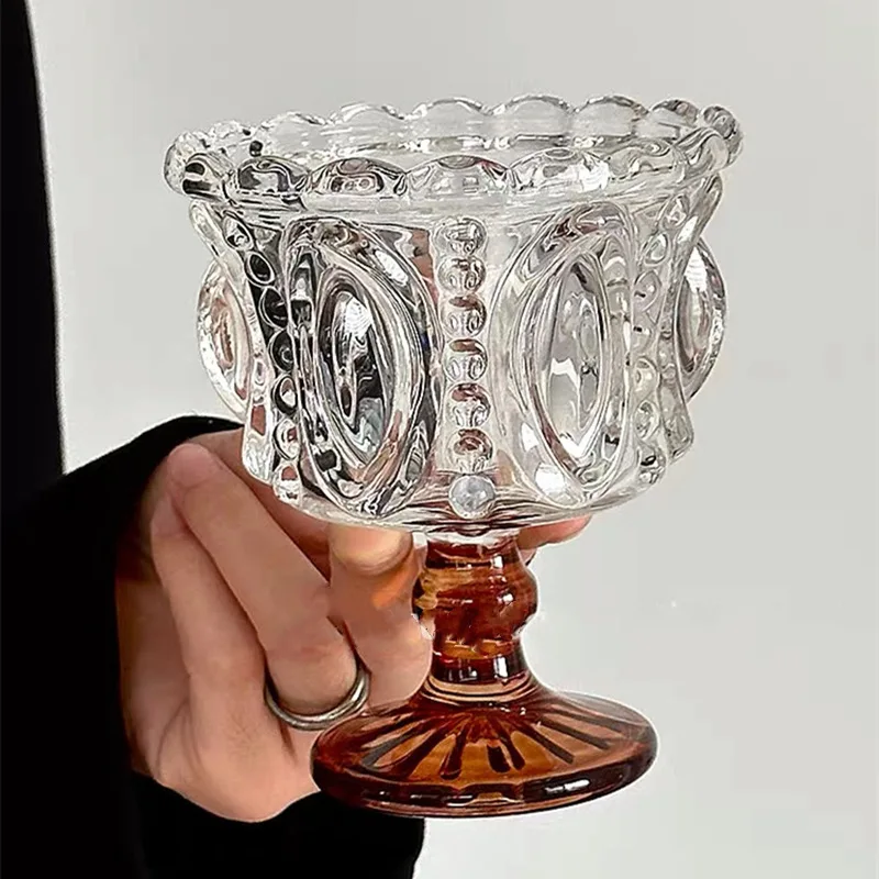 Brown vintage crystal glass embossed glass whiskey wine cocktail glass