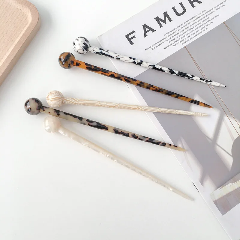 Headwear Plate Made Simple Hairpins Wild Acetate Hair Fork Small Ball Head Tool Stick Accessories Fashion Women