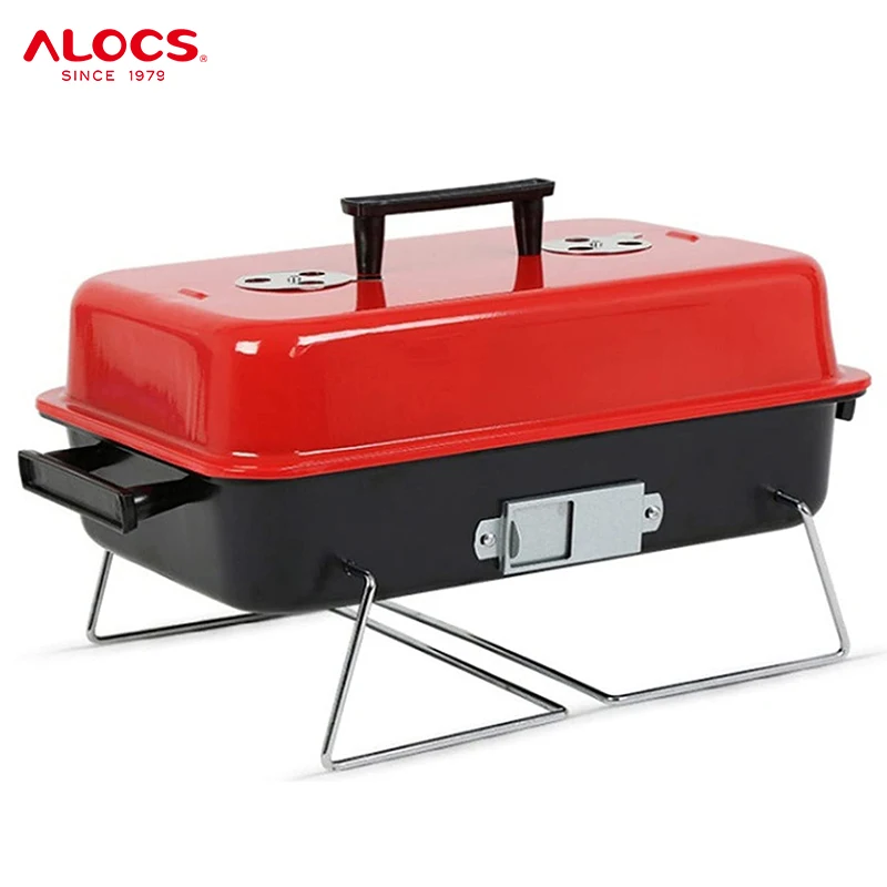 Alocs Portable Camping Barbecue Grill Rack Folding Outdoor Picnic Balcony Tabletop Charcoal BBQ Grills Stove with Handle