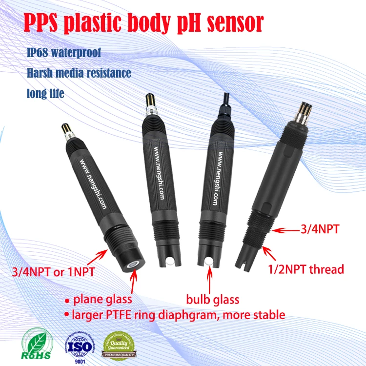 long life stable sensitive high quality glass and plastic body online and lab pH sensor pH electrode pH probe, -15~130centigrade
