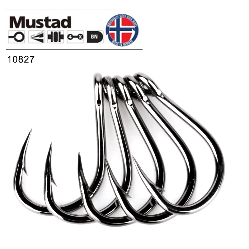 Оптовая продажа рыболовный крючок Mustad 10827 черные Крючки из высокоуглеродистой стали 4x прочные тяжелые снасти рыболовные крючки для морской рыбалки