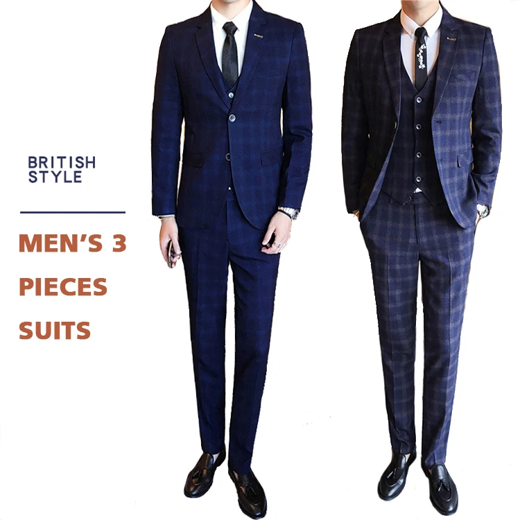 Новейшая модель; Мужские ботинки Slim Fit 3 предмета двубортный Клетчатый жакет Выходные туфли на выпускной бал костюм-смокинг для мальчиков