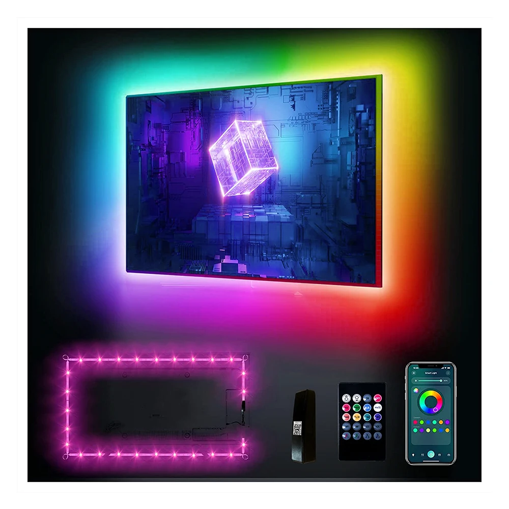 14.8ft 4.5m Blue tooth Ambient Music Sync 20 Keys Remote Control Smart LED Strips Light Backlight for 65-75 inch TV