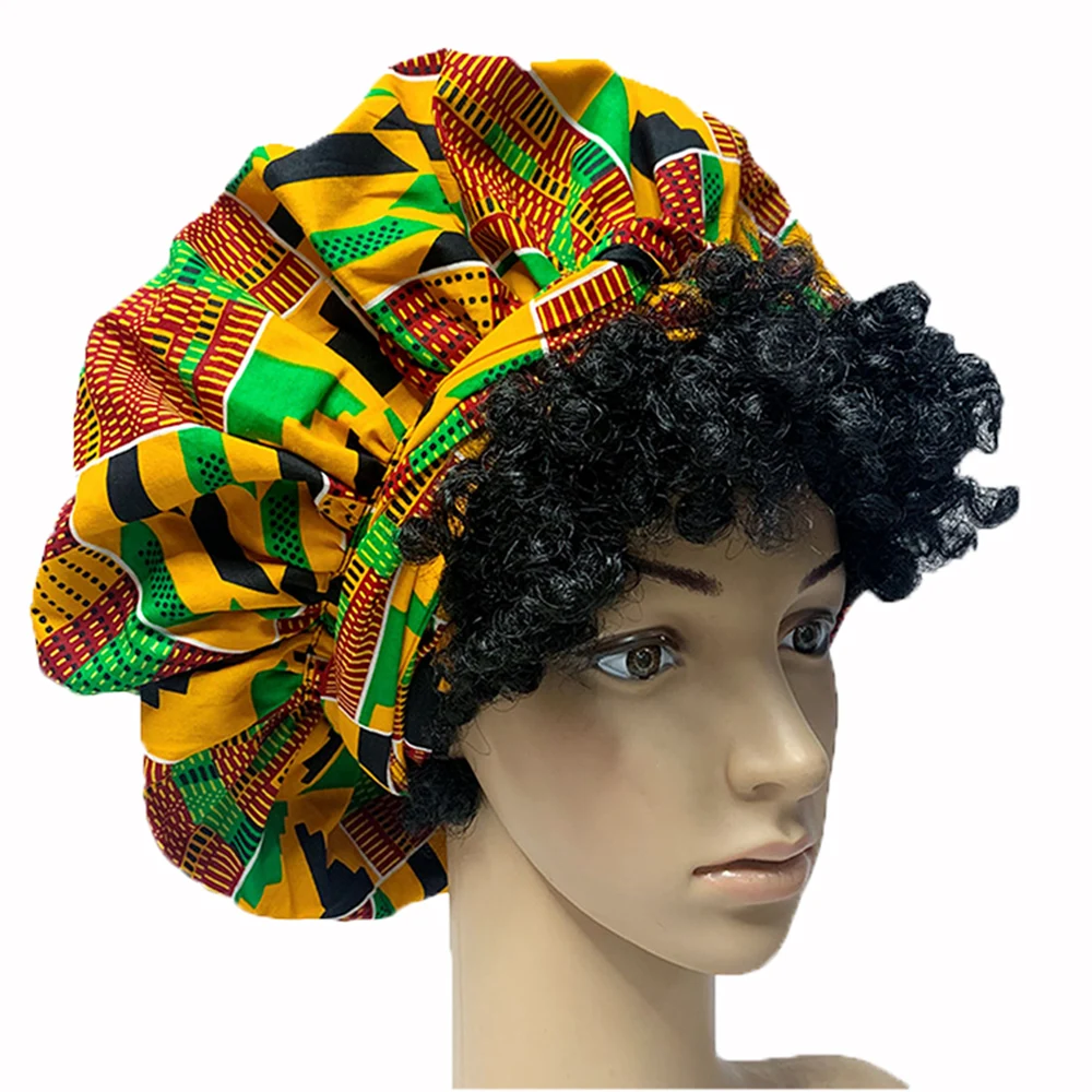 Large Size African Pattern Satin Lined Bonnet Double Layer Satin Sleep African  Ankara Bonnet Ankara Wave Bonnet Shower Hat