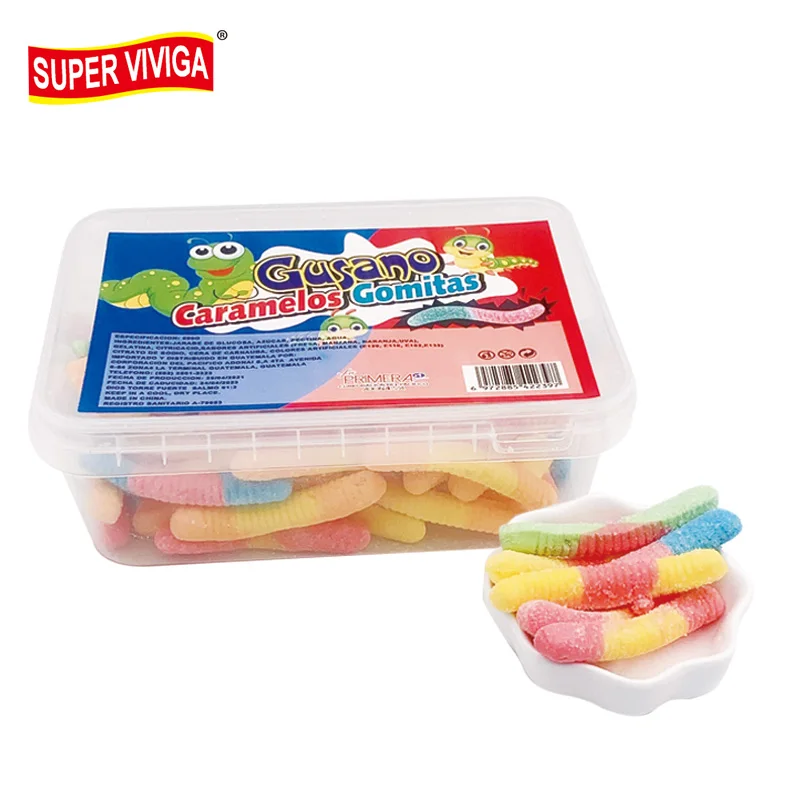Wholesale Halal Sugar Coated Worm Shape Sweet Sour Jelly Gummy Candy