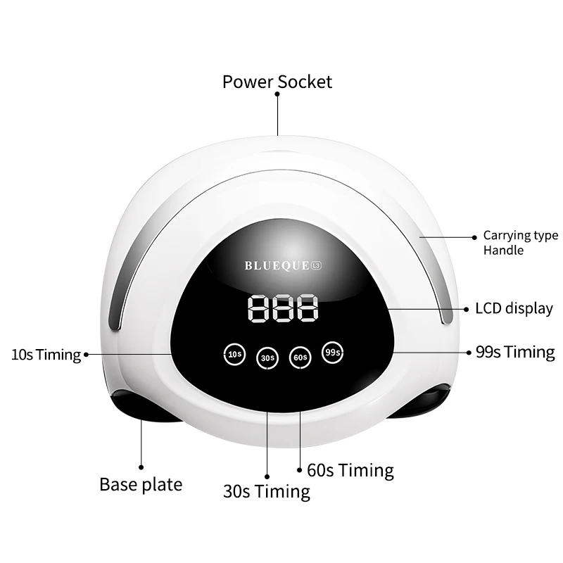White DIY UV Gel Nail Lamp 180W Nail Dryer Set Light with 4 Timers Professional Nail Art Accessories for Curing Gel Polish