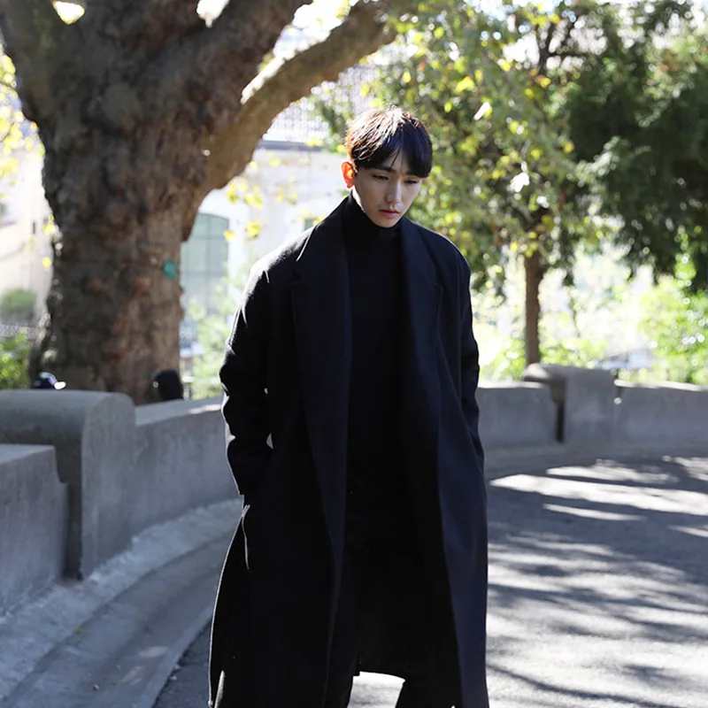 
Casual Loose Winter Fashion Long Wool Coats Turn Down Collar Solid Wool Blend Coat and Jacket Open Stitch Coat Overcoat 