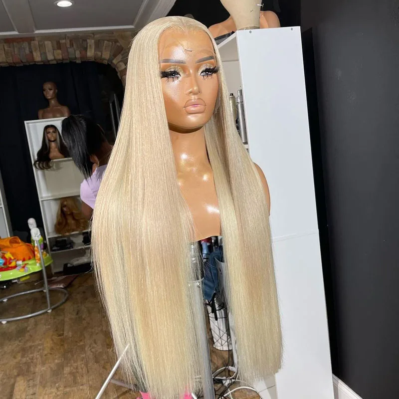 #60 Платиновые светлые парики из натуральных волос на фронтальной сетке, прямые натуральные необработанные волосы, бесклеевые парики из кружева, предварительно выщипанные для женщин