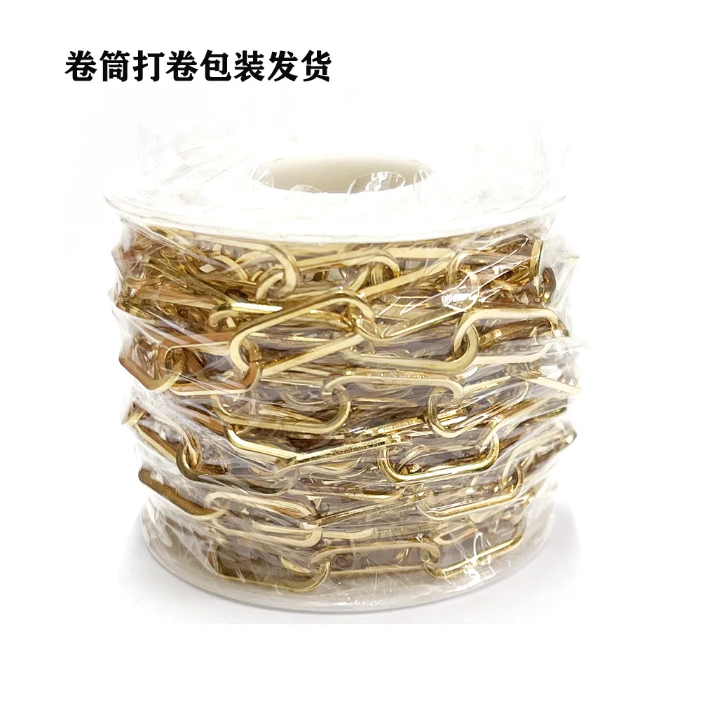 6.5mm Wide stainless steel Golden clip chain Long oval flat cable diy Decoration accessory chain