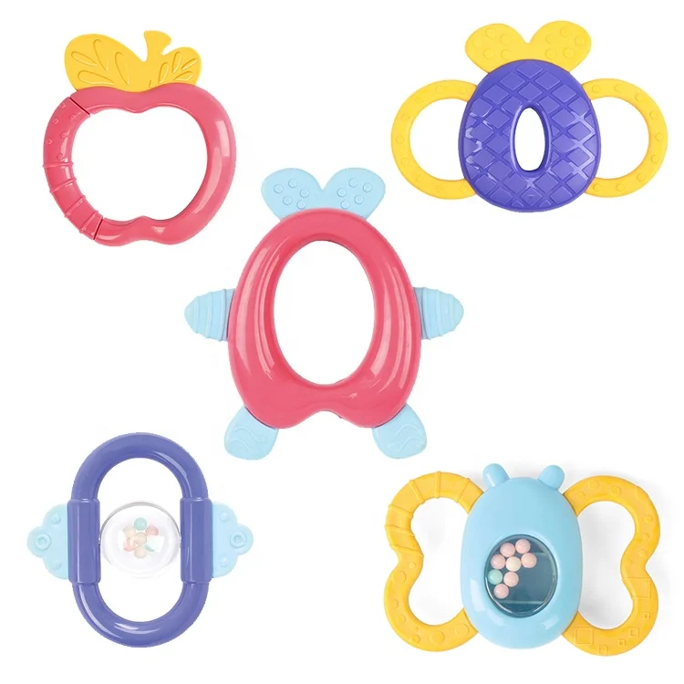 
2020 Play Plastic Early Education Activity Toddler Hand Teethers Toy Set Baby Rattles 
