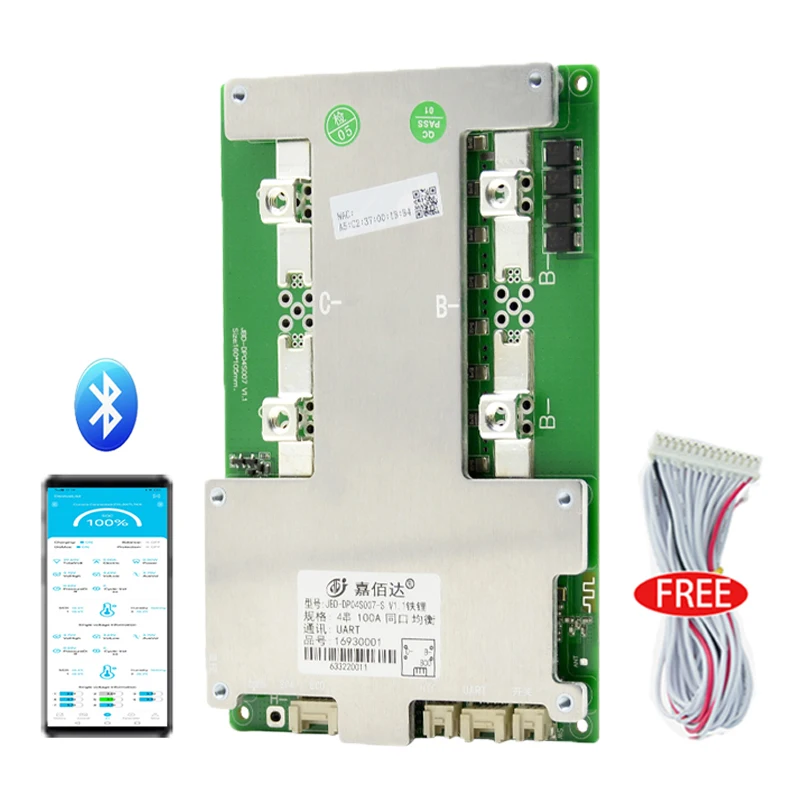 Jiabaida Built-in BT Smart Bms 3S 4S 12V Lifepo4 Li ion 200A JBD BMS With UART BT NTC