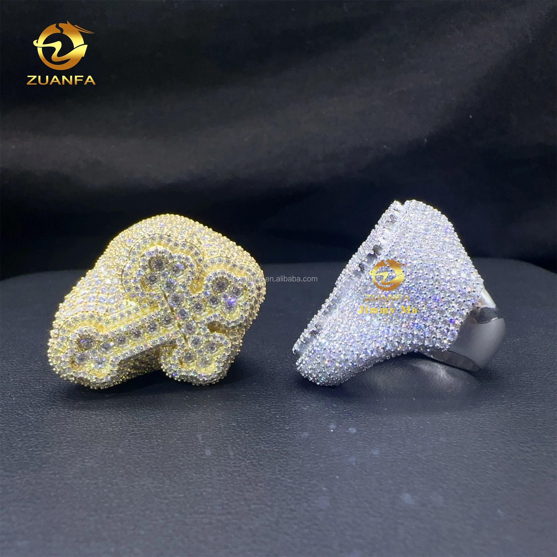 New Arrivals Bulk Stock Prong Setting High Quality Silver With Moissanite Diamond Hip Hop Iced out Man Cross Ring With  GRA