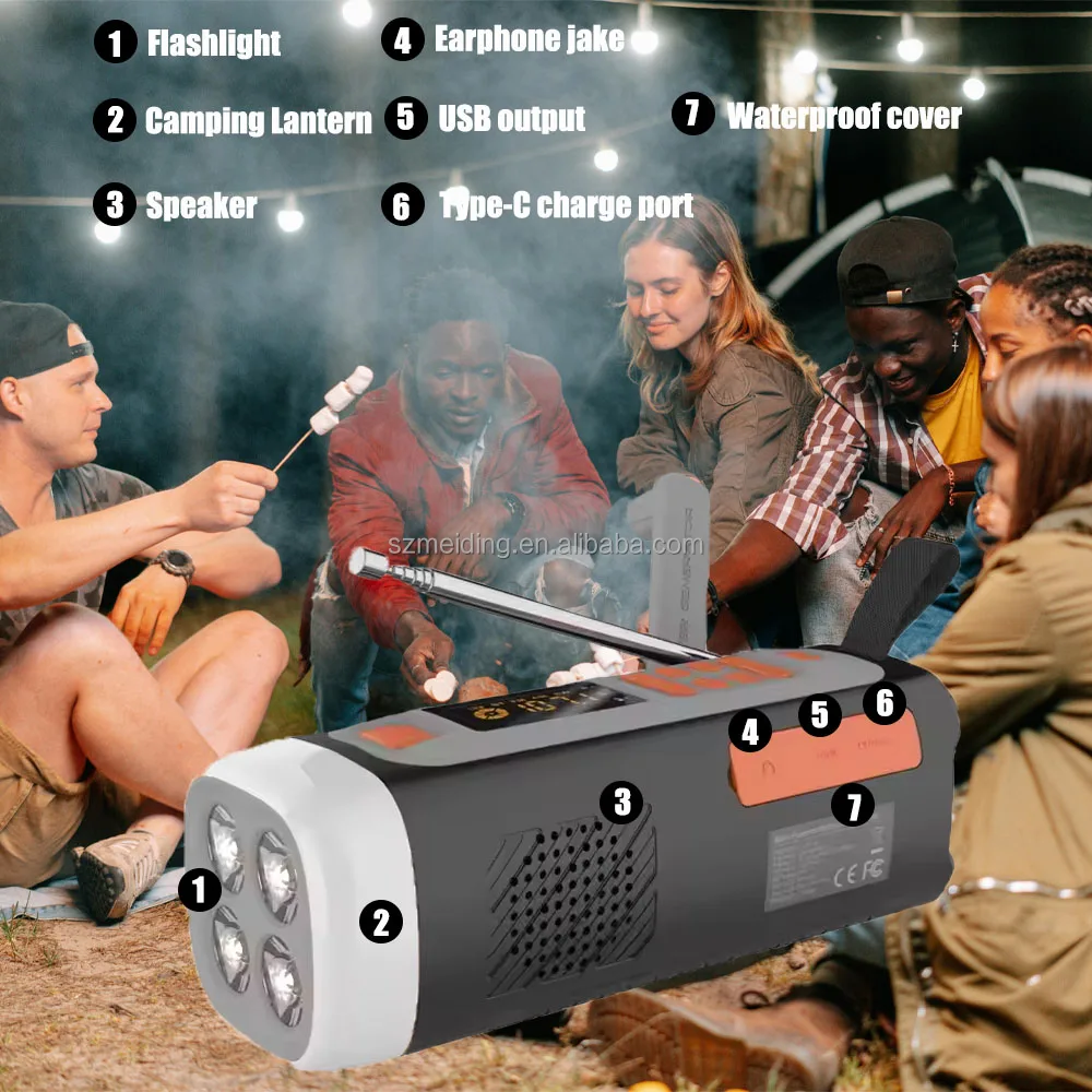 Portable Mini USB MP3 Wireless Flashlight Radio LED Hand Crank Dynamo Outdoor featuring Solar Power 3 Models AM FM Radio SOS