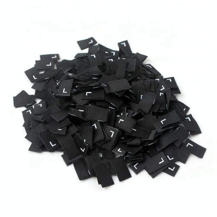 Wholesale In Stock Non Logo Centerfold Black Color 100%Polyester Woven Size Label Tag For Tops
