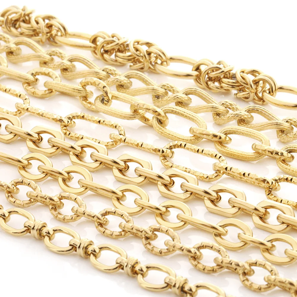 Manufactur Non Tarnish 304 Stainless Steel Gold Plated Multi Style Roll Chains for DIY Jewelry Making