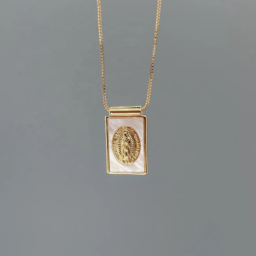 Religious Saint Benedict Cross Guadalupe Necklaces Natural Sea Shell Pendant Neck For Women Wholesale Custom