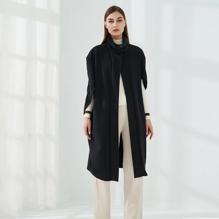 HEFT BOOOGE Vintage High Neck Sexy Winter Women Long Black Knit Poncho Dress