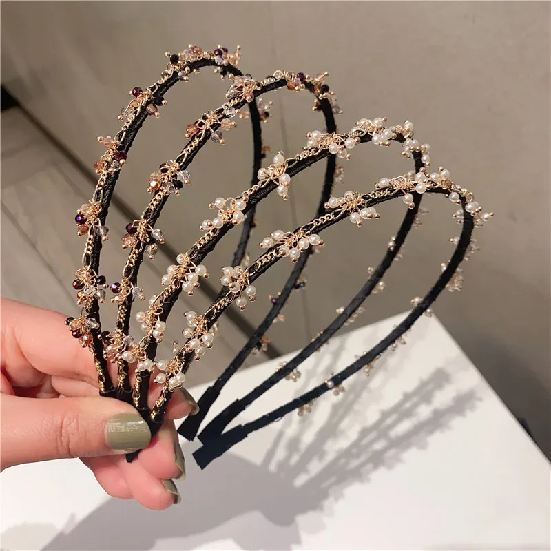 CLARMER Wholesales fashion hair accessories handmade luxury women handmade pearl tassel chain headband