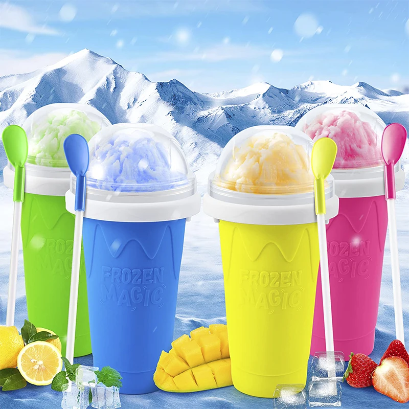 Wholesale Silicone Slushie Maker Cup Double Layer Squeeze Slushy Maker Ice Cream Quick Frozen Smoothies Cup