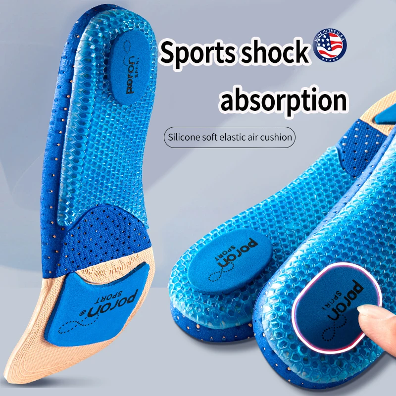 Silicone Soft Elastic Air Cushion Running Insoles Orthopedic Shock Absorption Breathable Arch Support Shoe Pads Sport Insoles