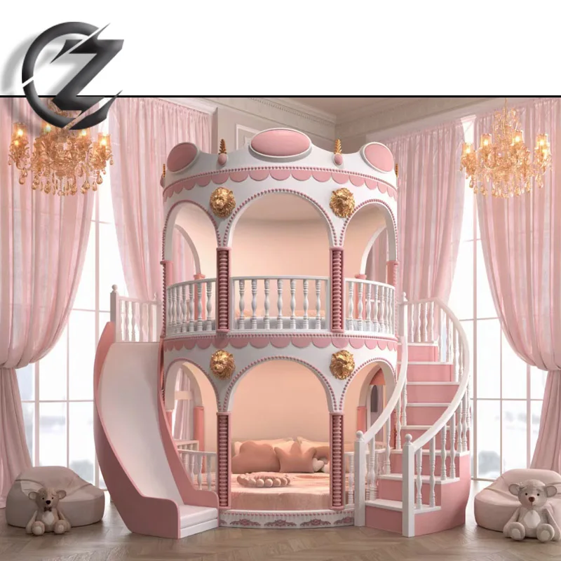 Custom Deluxe style Princess Prince Castle Cots Bunk beds with slides available in a variety of colors